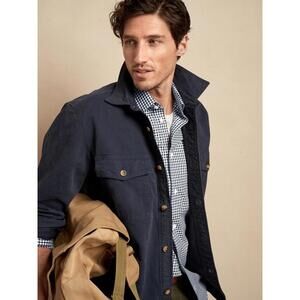 BANANA REPUBLIC MENS COTTON SLIM-FIT NON-IRON DRESS SHIRT IN BLUE CHECK-MED